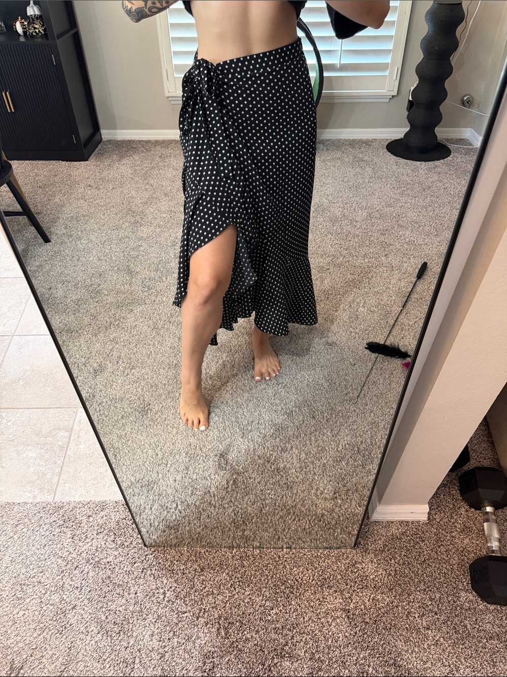 SZ S Black Polka Dot Wrap Midi Skirt